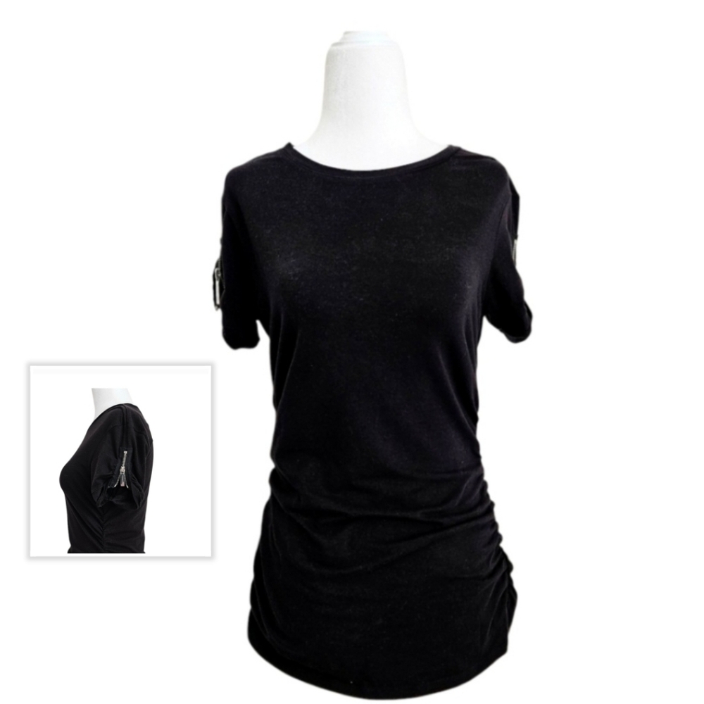 Michael Kors Zipper Sleeve Ruched Tee